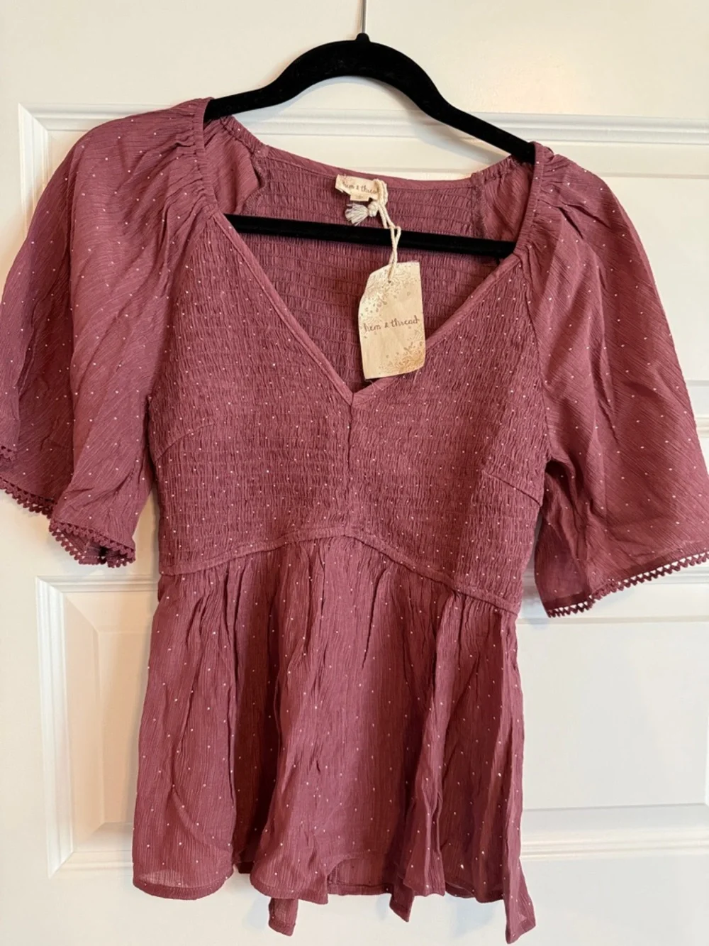 Hem & Thread Dusty Rose Smocked Peplum Top - Picture 1 of 8